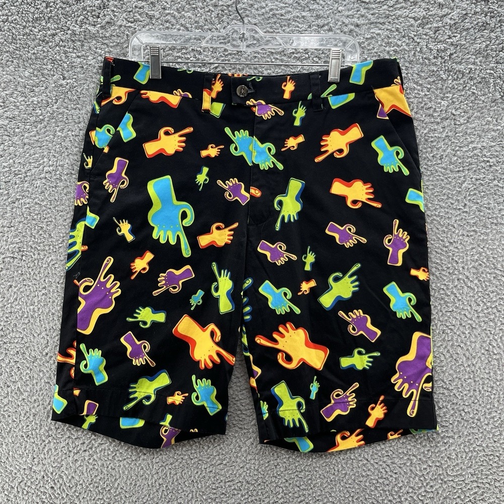 Loudmouth Shorts Mens 36 Black Colorful Don't Fear The Finger Golf Fun Novelty